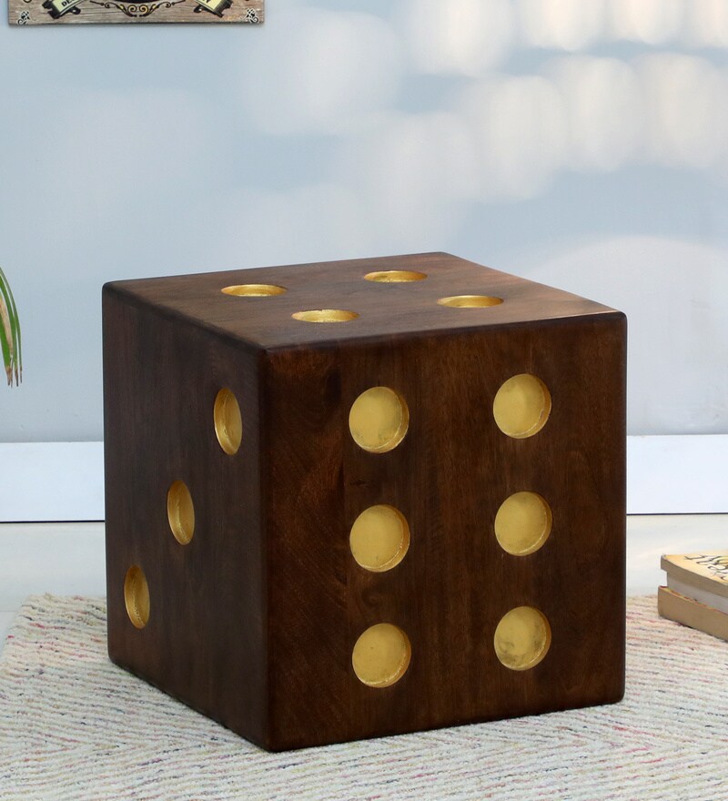 Buy Dice Seating Stool with Golden Dots by Bohemiana Online