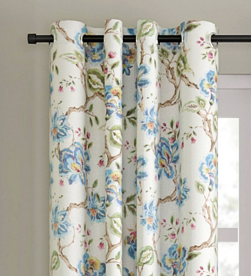 Buy Digital Printed Premium Jute Finish With Slub Textures Blue Floral