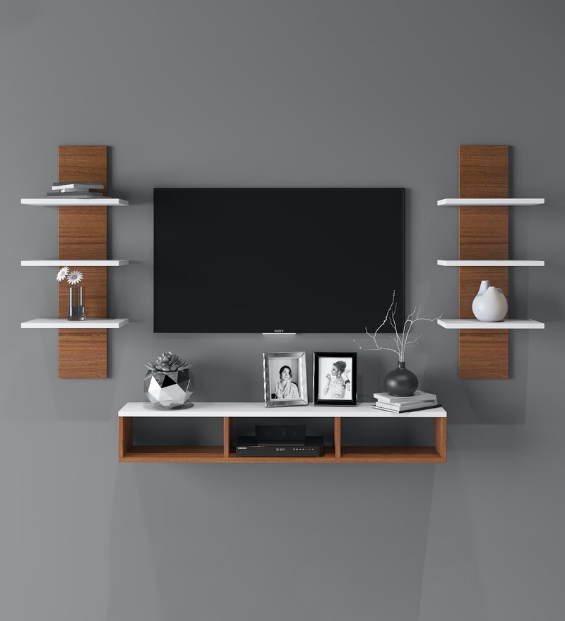 Buy Dime Tv Unit in White & Walnut Colour By Furnifry Online TV Units TV Units Furniture