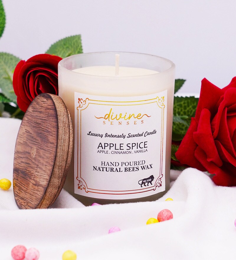 Buy Beeswax Scented Candle with Glass Jar, Cinnamon, Vanilla Online