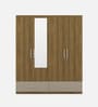 Diago 3 Door Wardrobe In Natural Teak Finish With Mirror & Drawers