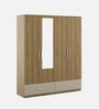 Diago 3 Door Wardrobe In Natural Teak Finish With Mirror & Drawers
