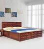 Diamond Sheesham Wood Queen Size Bed in Honey Natural Finish with Hydraulic Storage