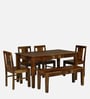 Diamond Sheesham Wood 6 Seater Dining Set With Bench  In Provincial Teak Finish