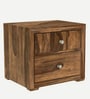 Diamond Sheesham Wood Bedside Table In Scratch Resistant Rustic Teak Finish With Drawers