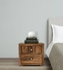 Diamond Sheesham Wood Bedside Table In Scratch Resistant Rustic Teak Finish With Drawers