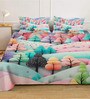 Digital Floral Printed Cotton Blend Double Bedsheet with 2 Pillow Covers