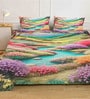 Digital Floral Printed Cotton Blend Double Bedsheet with 2 Pillow Covers