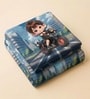 Blue 7D Digital Printed Boy On Bike Queen Size Bedsheet Sheet with 2 Matching Pillow Covers