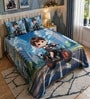 Blue 7D Digital Printed Boy On Bike Queen Size Bedsheet Sheet with 2 Matching Pillow Covers