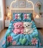 Blue 7D Digital Printed Puppy Queen Size Bedsheet Sheet with 2 Matching Pillow Covers