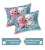 Blue 7D Digital Printed Puppy Queen Size Bedsheet Sheet with 2 Matching Pillow Covers