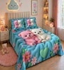 Blue 7D Digital Printed Puppy Queen Size Bedsheet Sheet with 2 Matching Pillow Covers