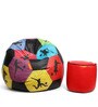 Combo Digital Printed 3XL Foot Ball Bean Bag & Pouffe with Beans in Multi Colour