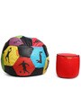 Combo Digital Printed 3XL Foot Ball Bean Bag & Pouffe with Beans in Multi Colour