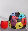 Combo Digital Printed 3XL Foot Ball Bean Bag & Pouffe with Beans in Multi Colour
