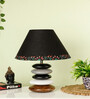 Black Handpainted Shade Multicolor Wooden Stone Handmade Antique Table Lamp
