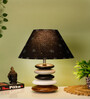 Black Handpainted Shade Multicolor Wooden Stone Handmade Antique Table Lamp