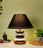 Black Handpainted Shade Multicolor Wooden Stone Handmade Antique Table Lamp