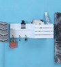Sheesham Wood Floating Wall Shelf with Key Holder in White colour