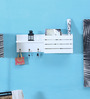 Sheesham Wood Floating Wall Shelf with Key Holder in White colour