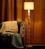 Distress White Floor Lamp With Brown Jute Shade