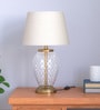 Divine Trends Diamond Cut Glass Table Lamp Brass Antique Finish 19 Inches Height With Off White 12 Inches Diameter Lampshade