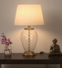 Divine Trends Diamond Cut Glass Table Lamp Brass Antique Finish 19 Inches Height With Off White 12 Inches Diameter Lampshade