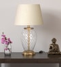 Divine Trends Diamond Cut Glass Table Lamp Brass Antique Finish 19 Inches Height With Off White 12 Inches Diameter Lampshade