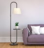 Divine Trends Modern Shelf Floor Lamp Standing Black Polished 5ft Height with Shelf Diameter 10 Inches and Off White Lampshade