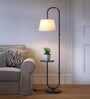 Divine Trends Modern Shelf Floor Lamp Standing Black Polished 5ft Height with Shelf Diameter 10 Inches and Off White Lampshade