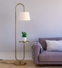 Divine Trends Modern Shelf Floor Lamp Standing Brass Antique Finish 5ft Height with Shelf Diameter 10 Inches and Off White Lampshade
