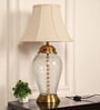 Divine Trends Royal Brass Antique Finish And Diamond Cut Glass Table Lamp 26 Inches Height With Off White Bell 14 Inches Diameter Lampshade