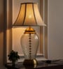 Divine Trends Royal Brass Antique Finish And Diamond Cut Glass Table Lamp 26 Inches Height With Off White Bell 14 Inches Diameter Lampshade