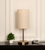 Divine Trends Table Lamp Antique Brass Finish 19 inches Height with Off White Cylinder Lampshade