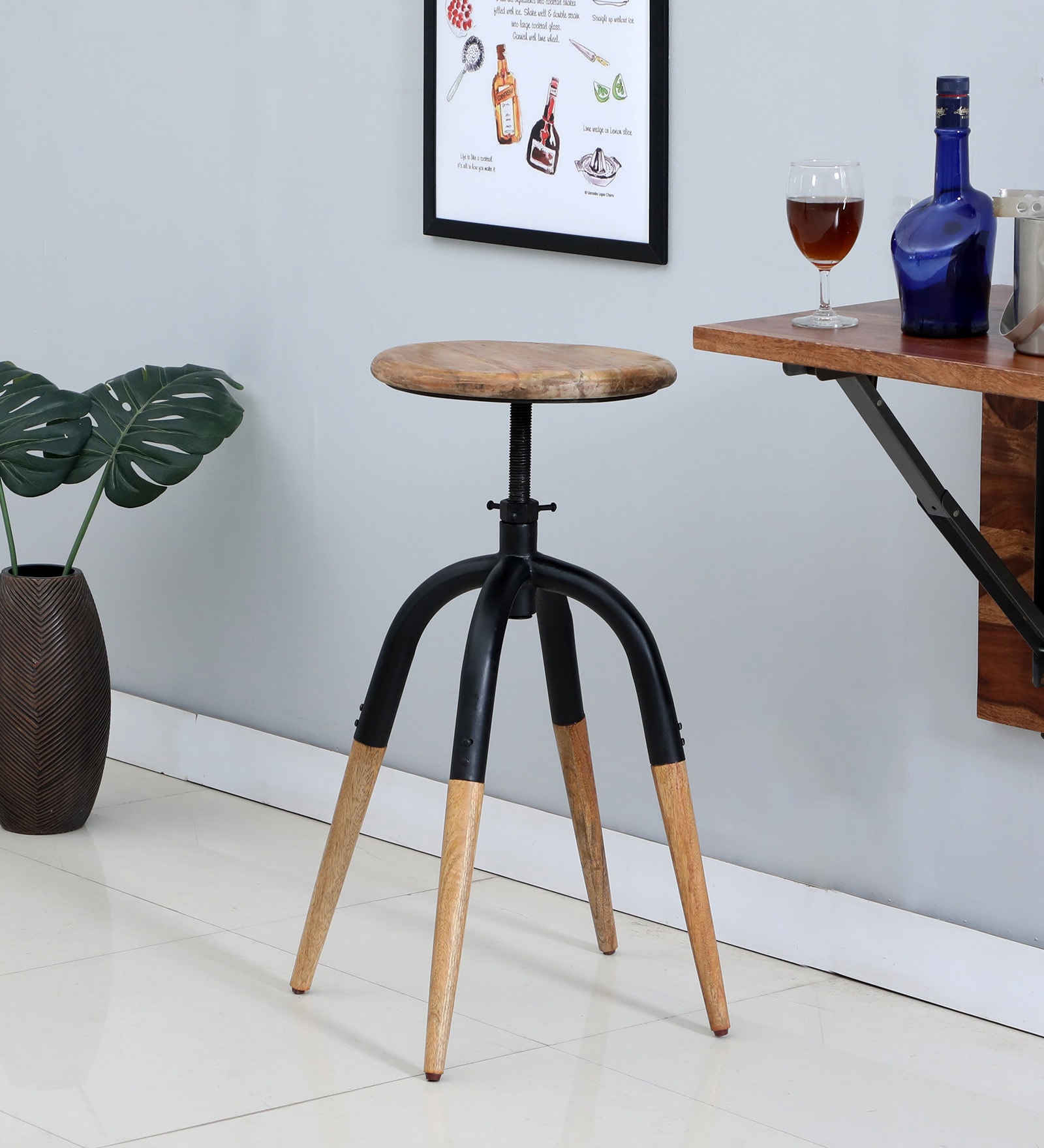DJ Solid Wood Bar stool Natural & black Finish