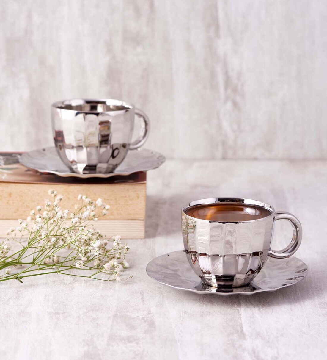 Buy Dome Stainless Steel Cup & Saucer (Set of 2) by Arttd inox Online