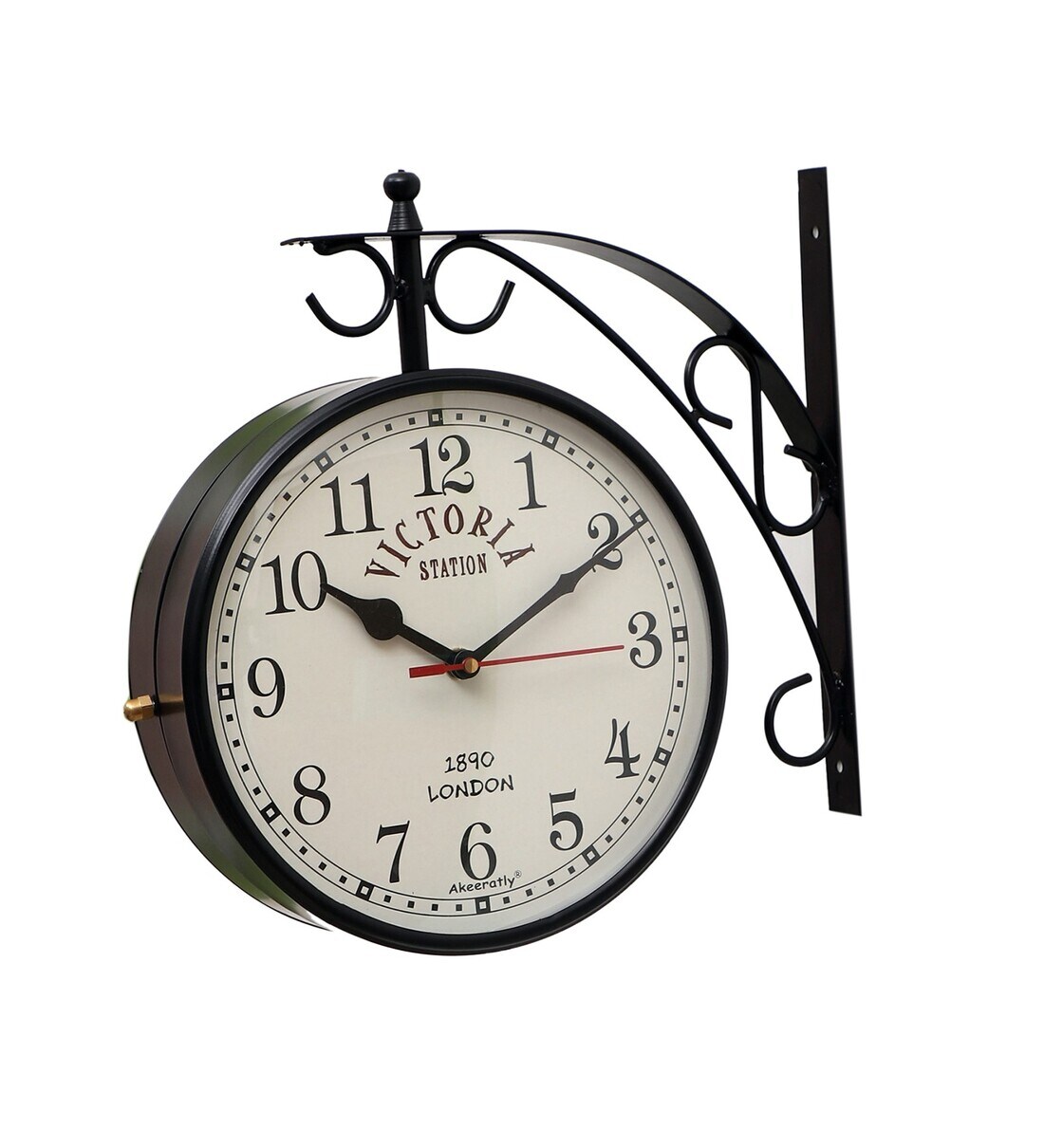 Buy Double Side Victoria Black Metal Railway Clock by Akeeratly Online