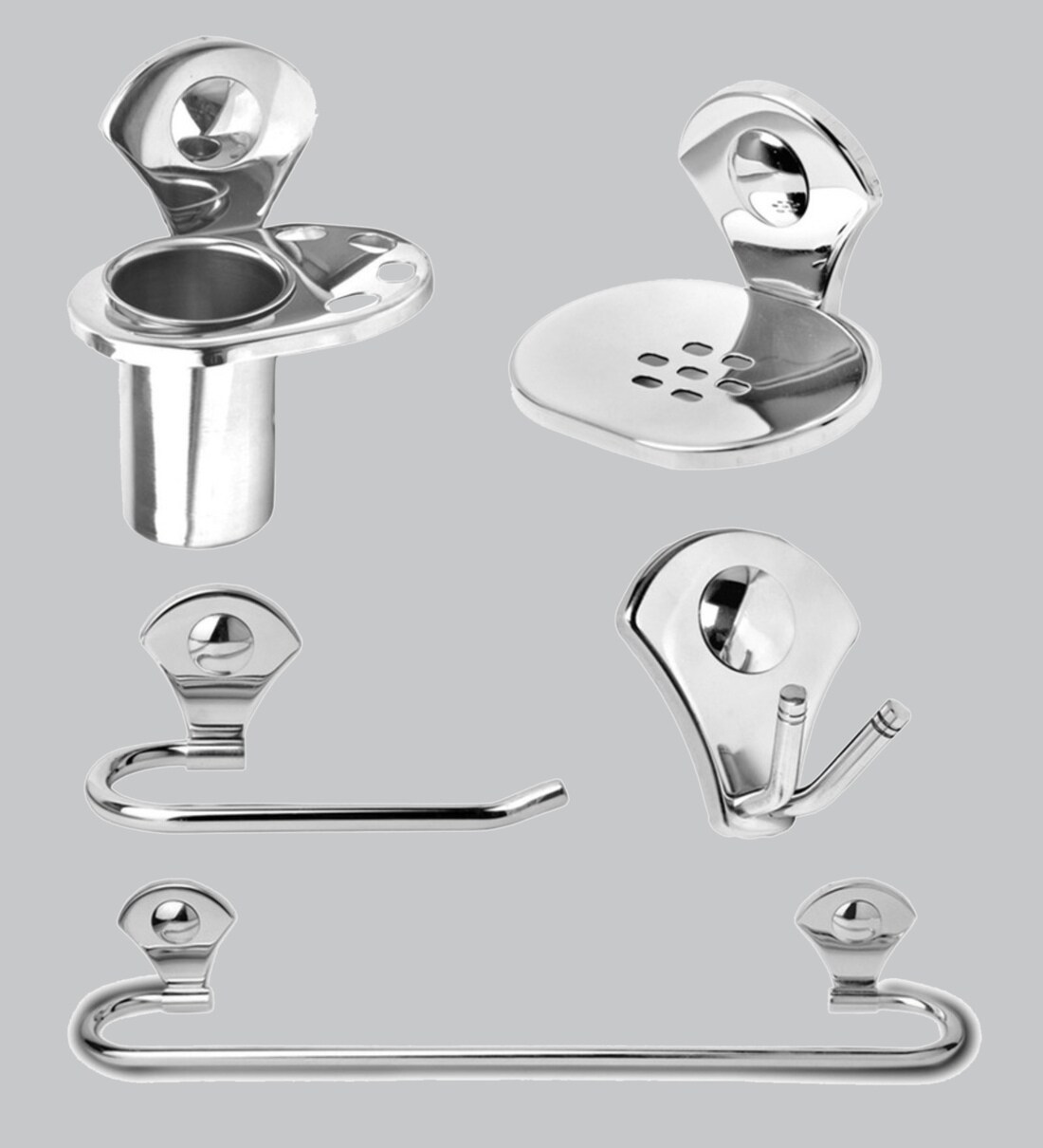 Buy Stainless Steel Silver Wall Mounted Bathroom Fixture, Set of 5 by
