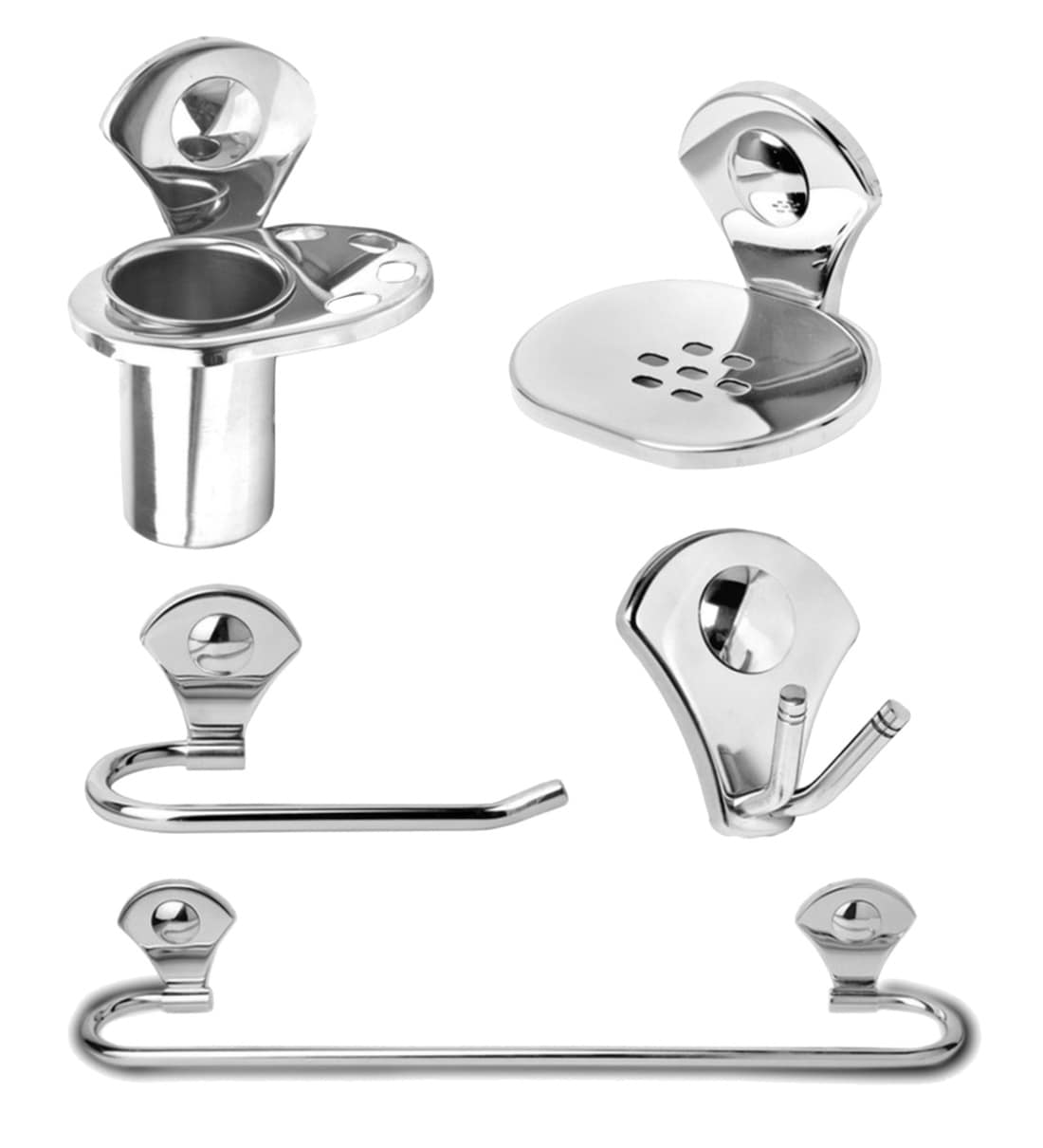 Buy Stainless Steel Silver Wall Mounted Bathroom Fixture, Set of 5 by