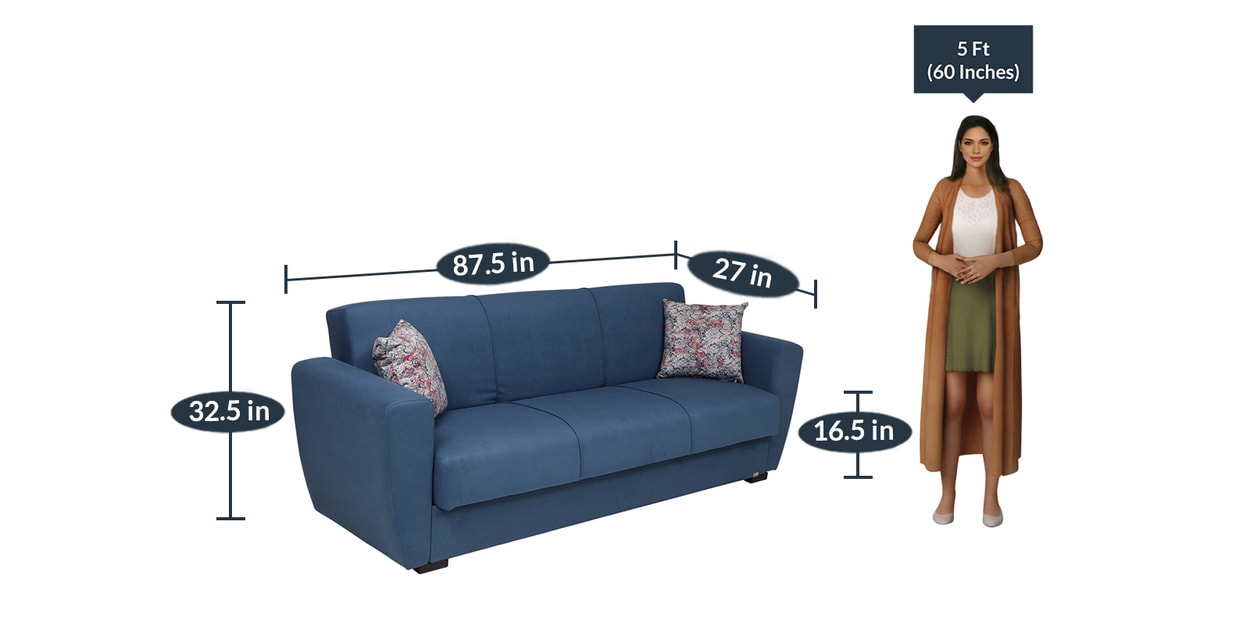 Buy Dolce Sofa Cum Bed with Storage in Blue Colour by Evok Online