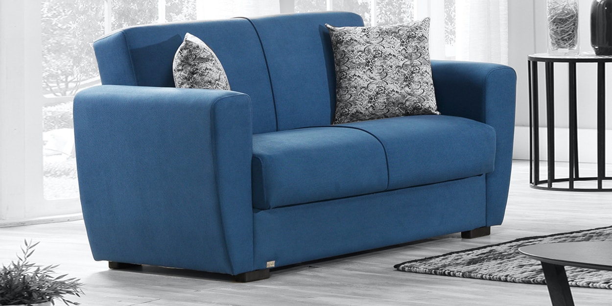 Buy Dolce Convertible Sofa Cum Bed with Storage in Blue Colour at 68