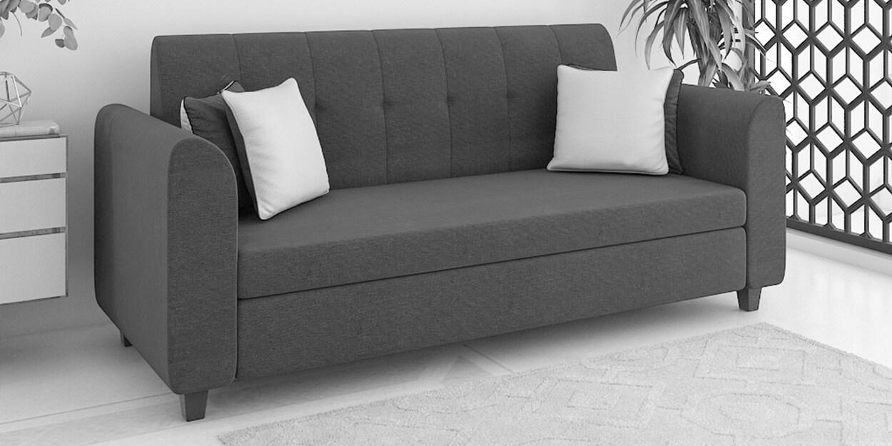 Buy Denmark Fabric 3 Seater Sofa in Charcoal Grey Colour by Febonic