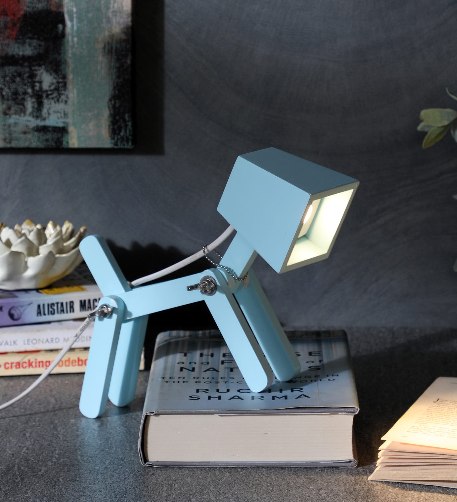 Little Dog Lamp In Blue Finish