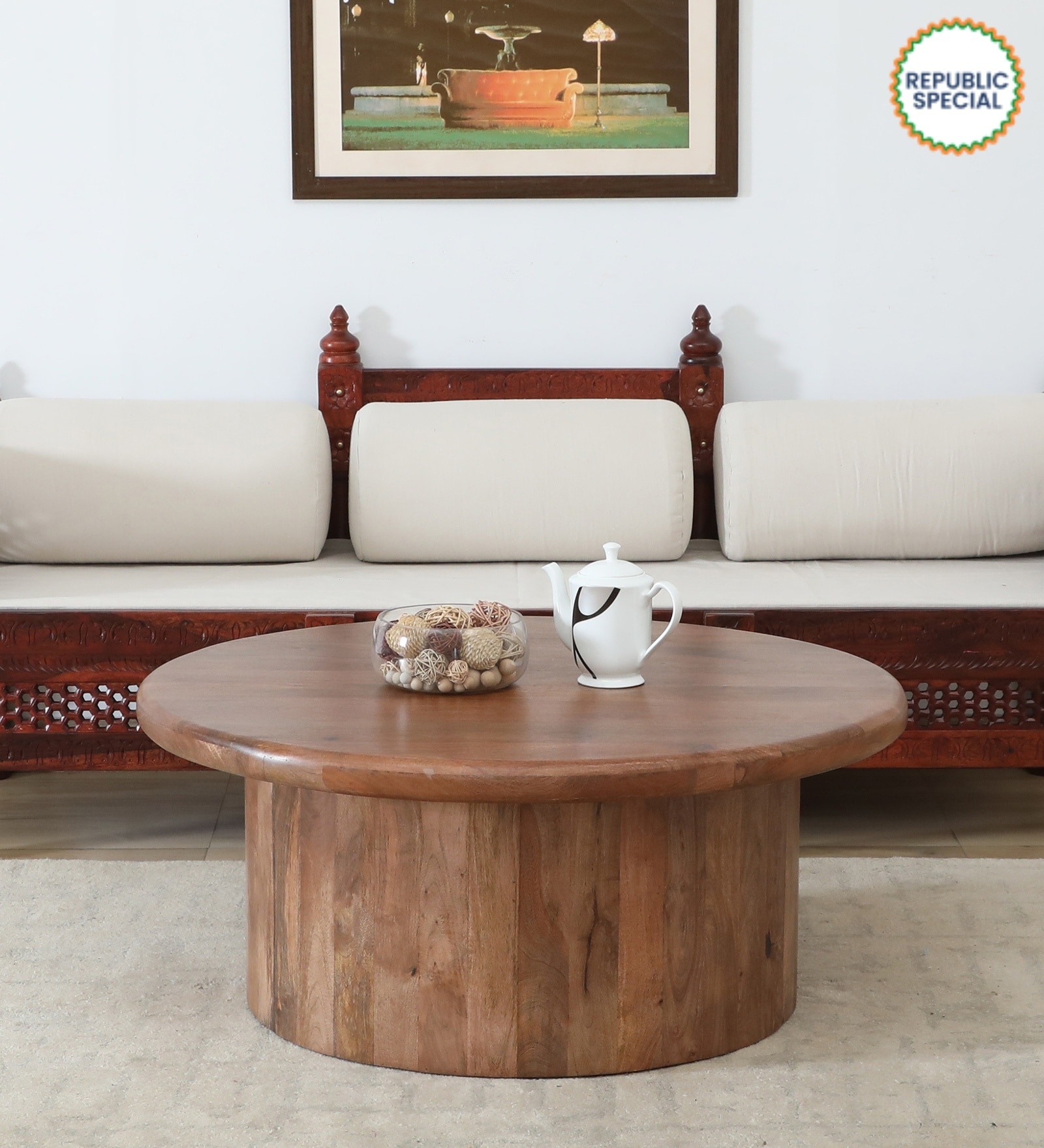Dolomite Mango Wood Coffee Table  In Walnut Finish