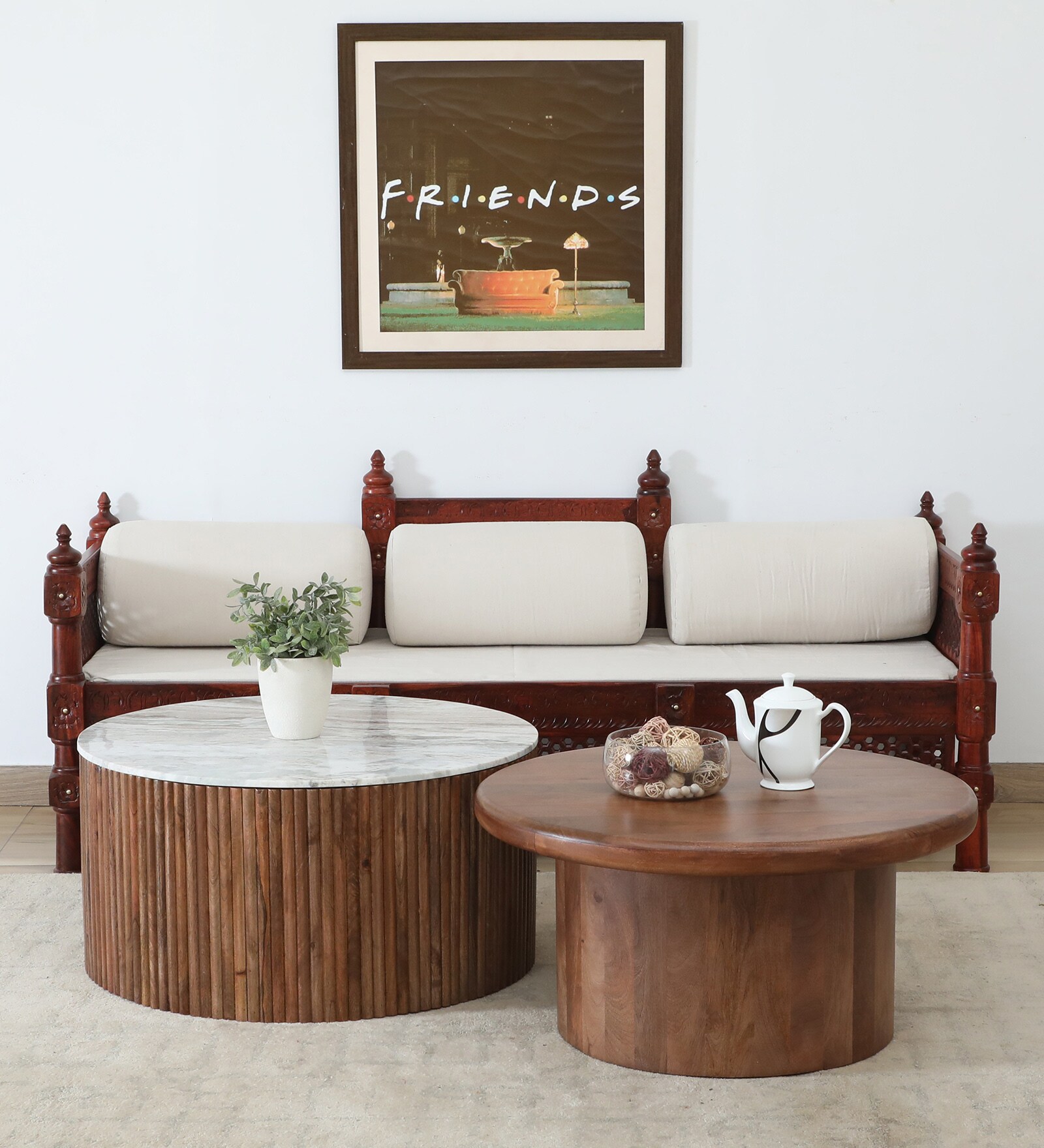 Dolomite Mango Wood Coffee Table Set In Walnut Finish