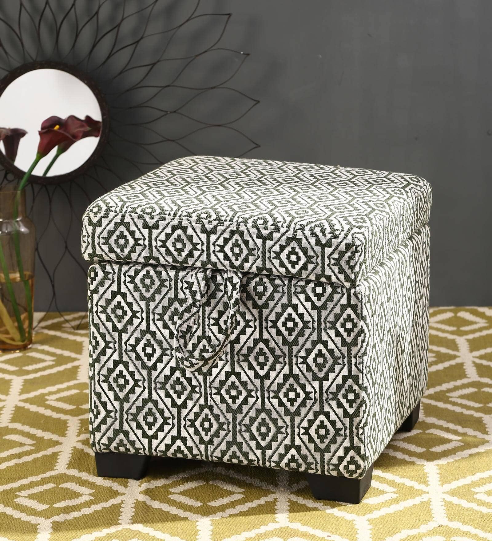 Dolphin Fabric Ottoman in Green & White Colour