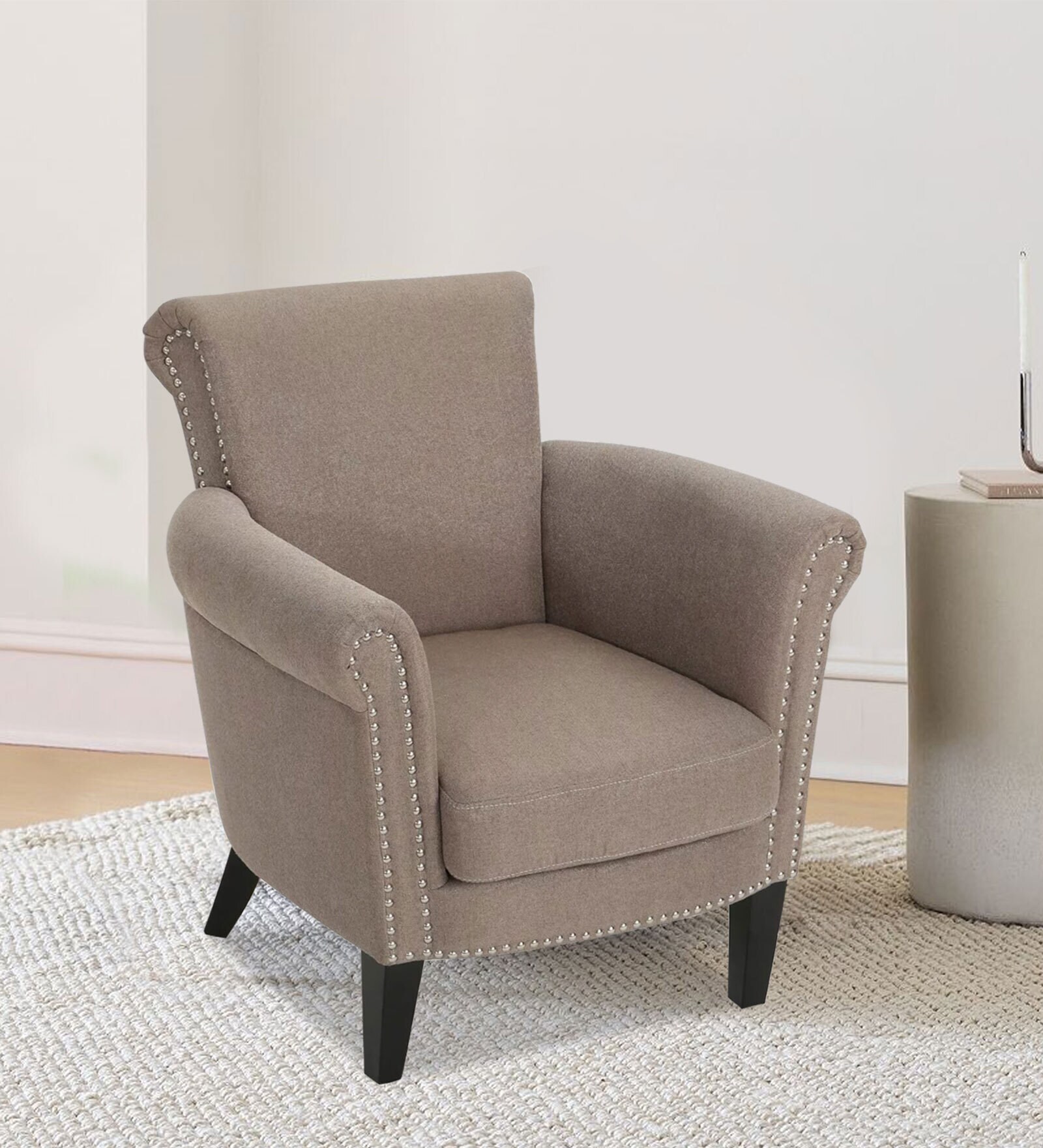 Dona Fabric 1 Seater sofa In Light Brown Colour