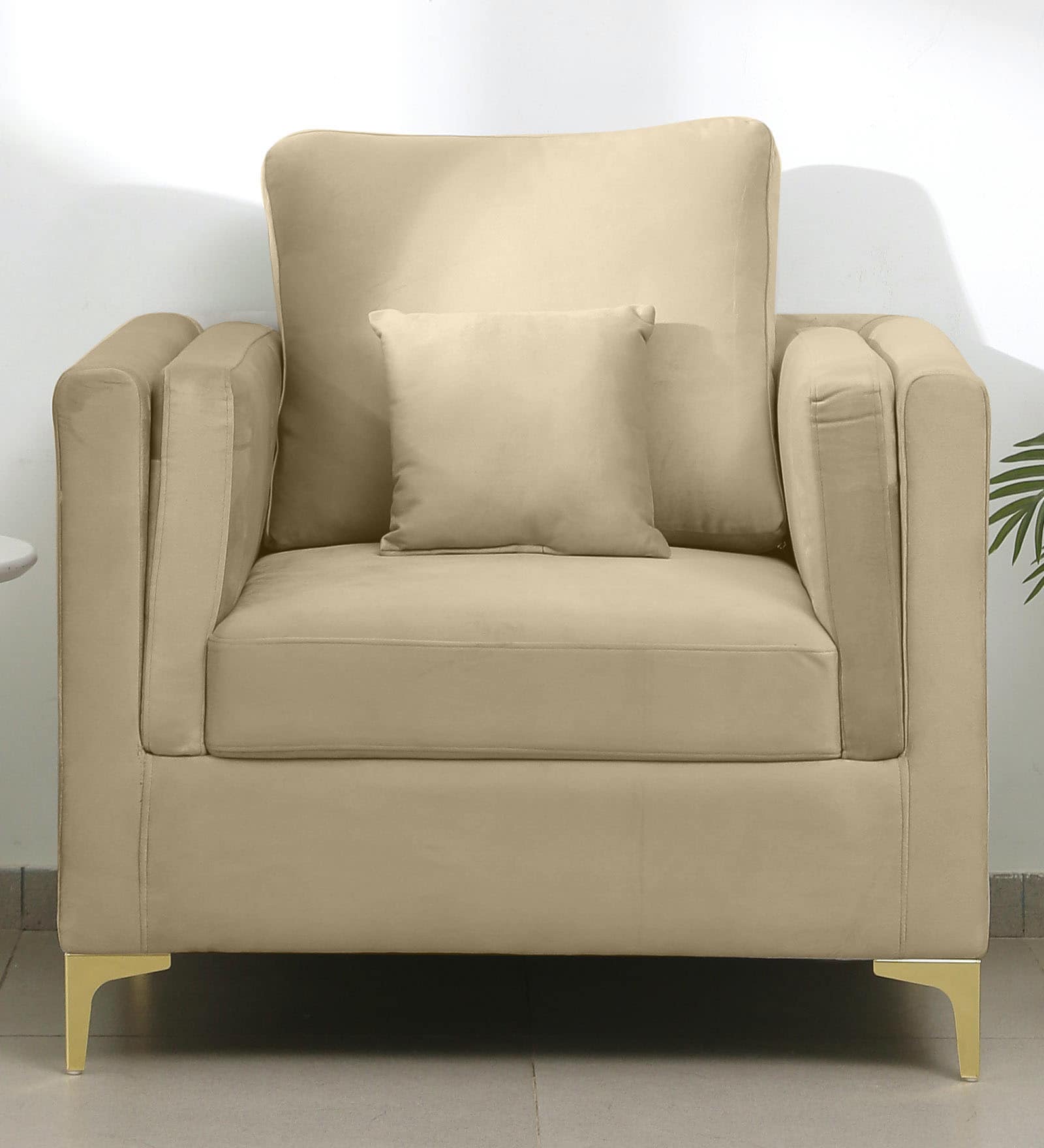 Dona Velvet 1 Seater Sofa in Bone White Colour