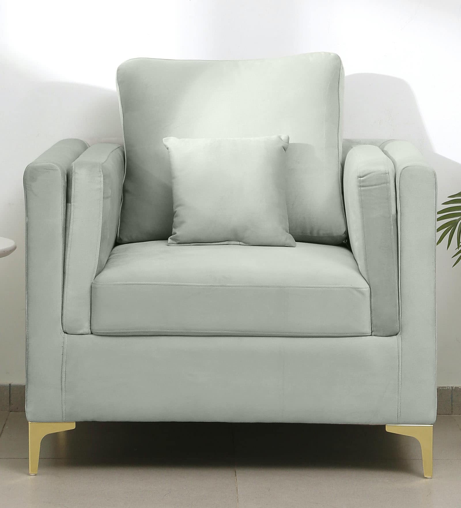 Dona Velvet 1 Seater Sofa in Cool Grey Colour